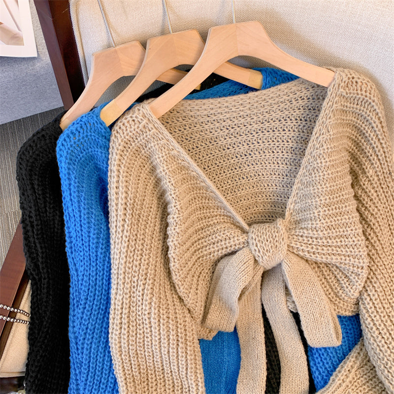 【tops】リボン長袖ニットセーターG23230