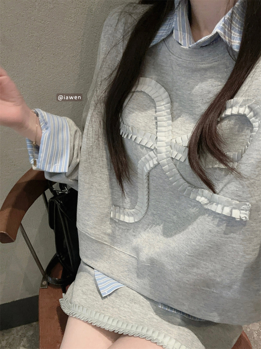 【set】リボン長袖パーカー+タイトスカート2点セットG23250