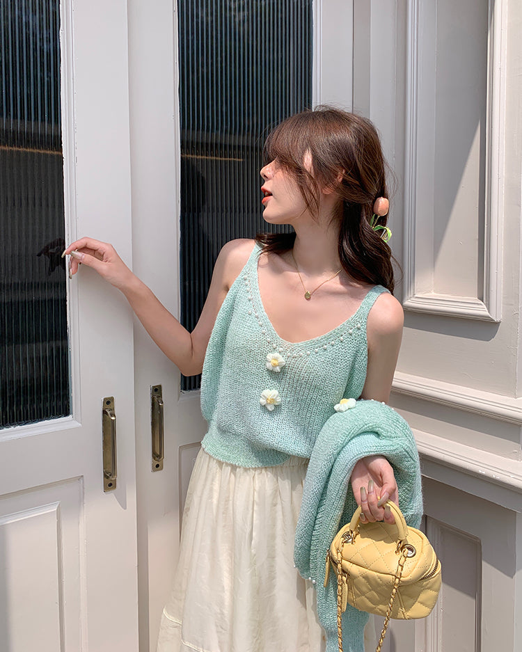 【set】キャミソール+長袖ニットカーディガン2点セットG23304