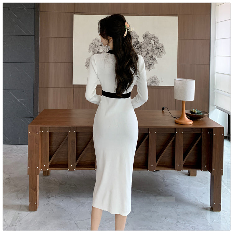 【dress】VネックタイトニットワンピースG23308