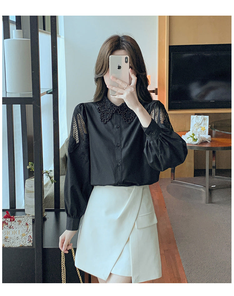 【tops】高級感 長袖ブラウスG23314