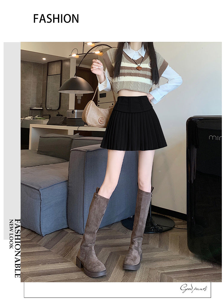 【bottoms】厚手AラインプリーツスカートG23333