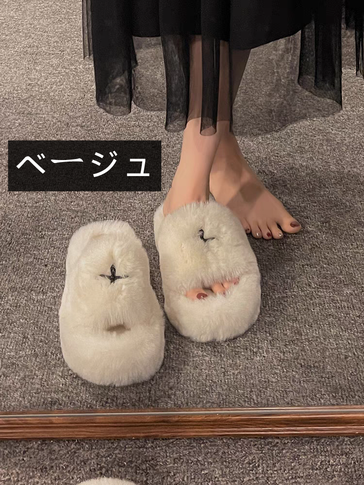 【shoes】3色厚底ファースリッパG23380