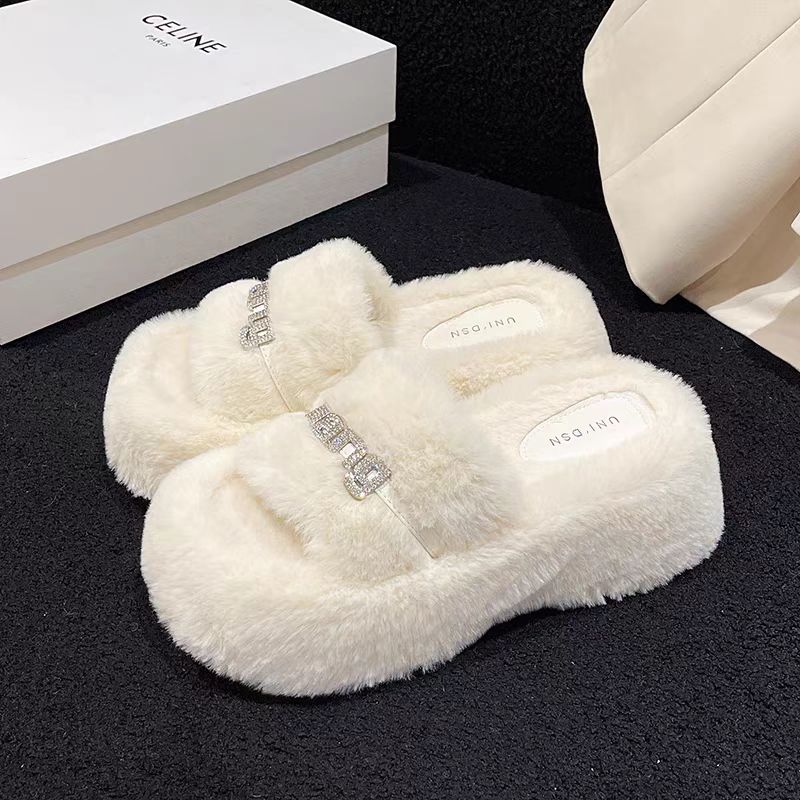 【shoes】3色厚底ファースリッパG23464