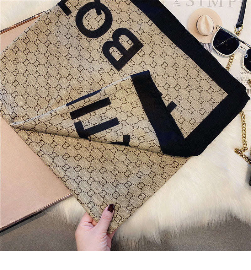 【小物】春秋英字柄スカーフG23484