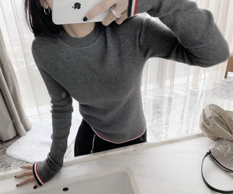 【tops】ラウンドネック長袖ニットセーターG23533