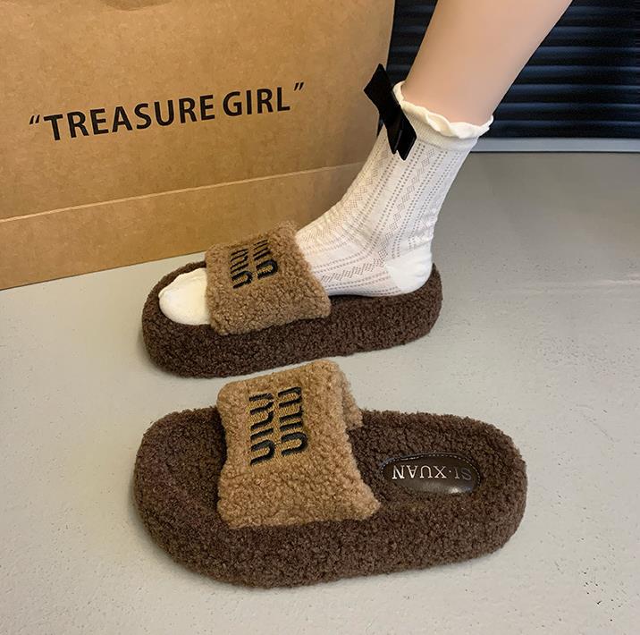 【shoes】3色英字柄厚底スリッパF8163