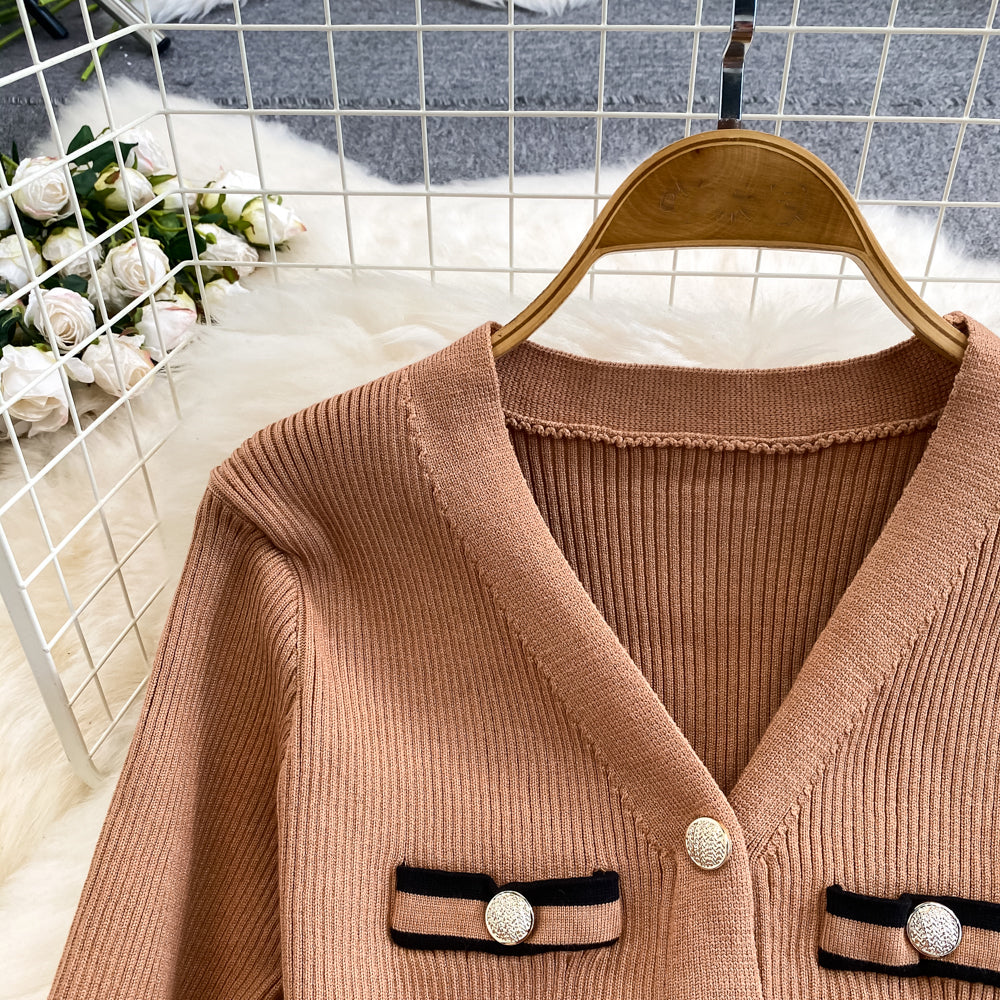 【dress】長袖VネックニットワンピースG23556