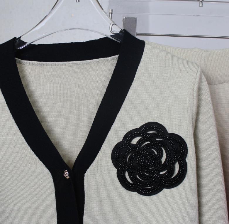 【set】4色Vネックセーター+ガウチョパンツニット2点セットF8168