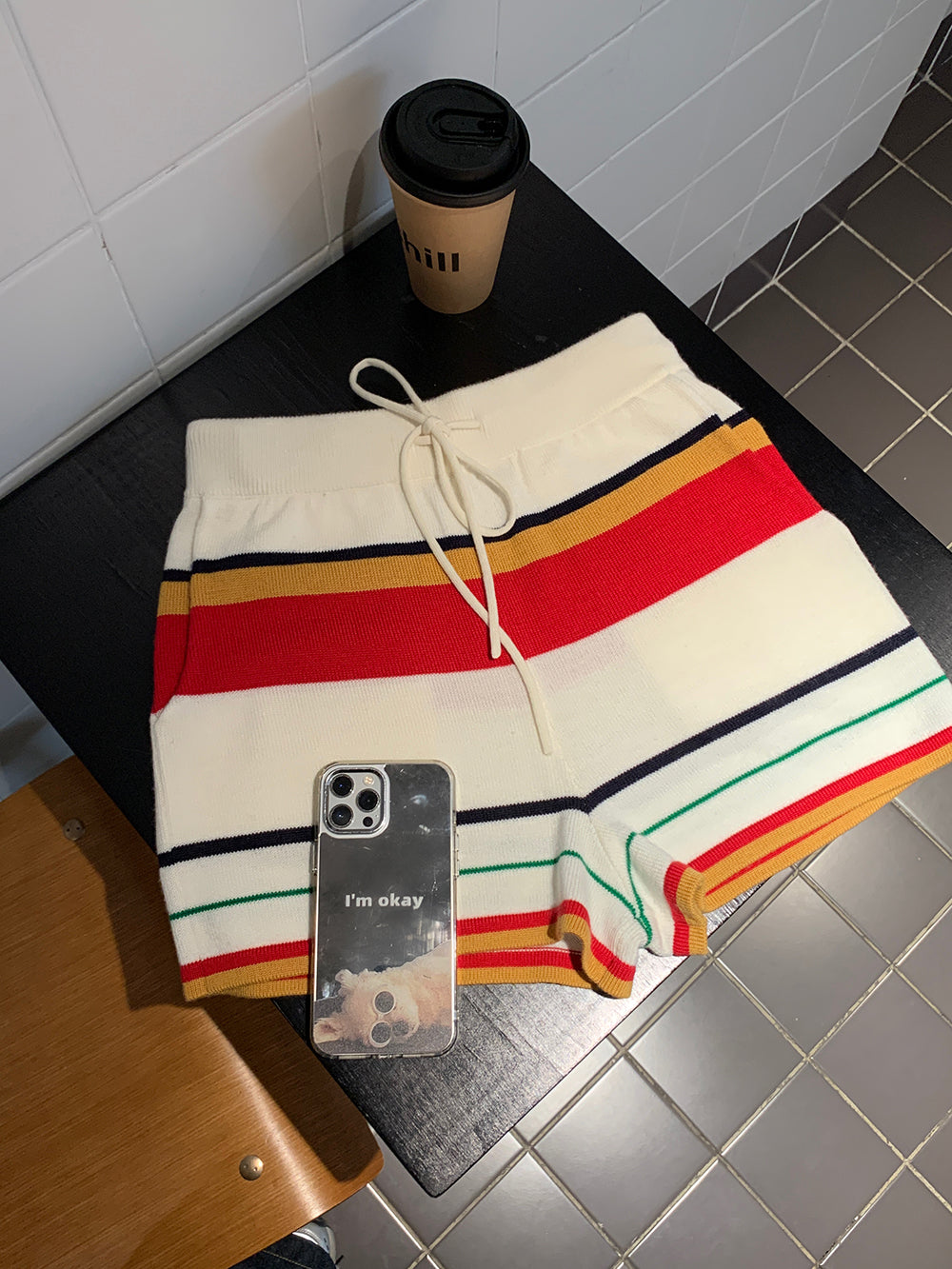 【set】長袖POLOネックトップス+ショートパンツニット2点セットG23596