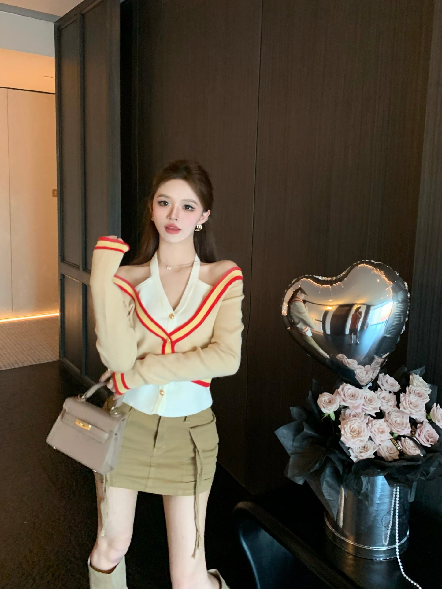 【tops】偽二つ切り替えVネックニットG23612