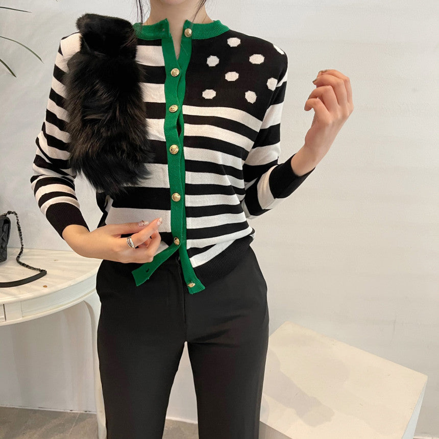 【tops】ストライプ柄長袖ニットG23616