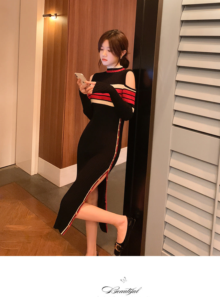 【dress】オープンショルダーニットワンピースG23617