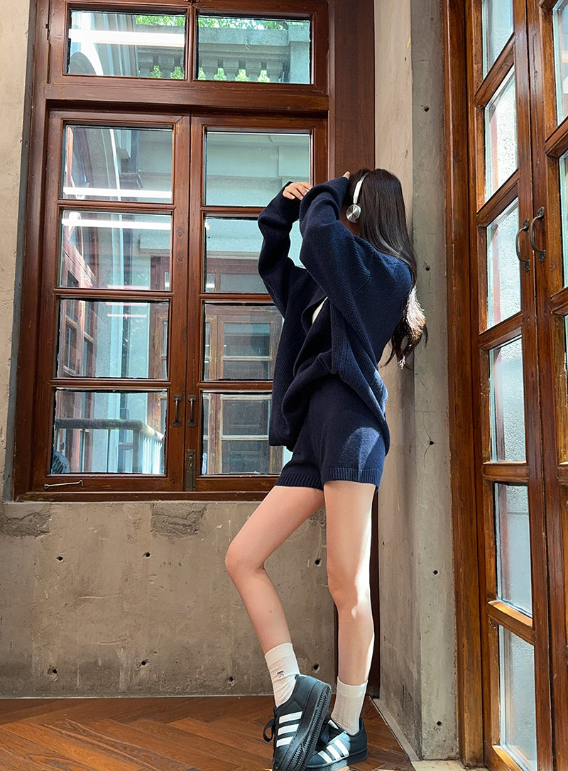 【set】長袖ニットトップス+ショートパンツ2点セットG23683