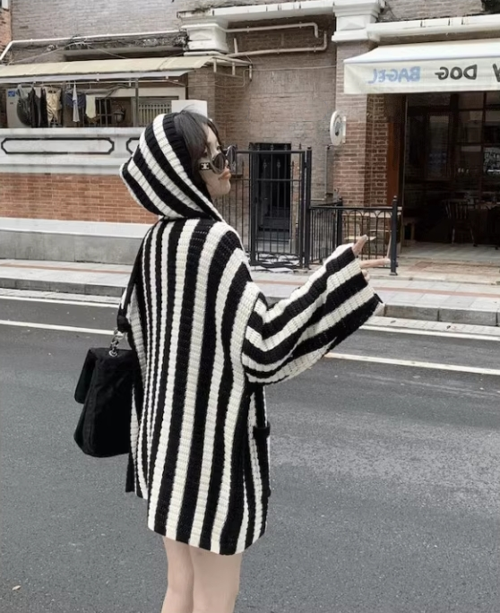 【outer】フード付きニットカーディガンG23684