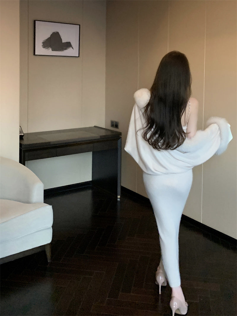 【outer】ファー切り替えニットカーディガンG23692