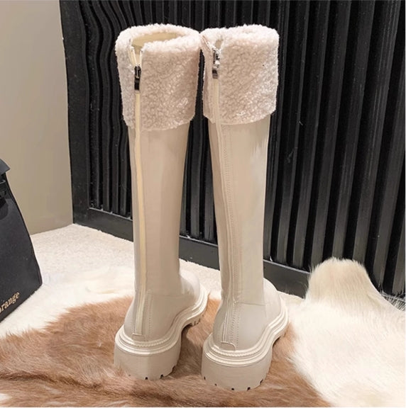 【shoes】2色選択可ラムズウール厚底ブーツG23703