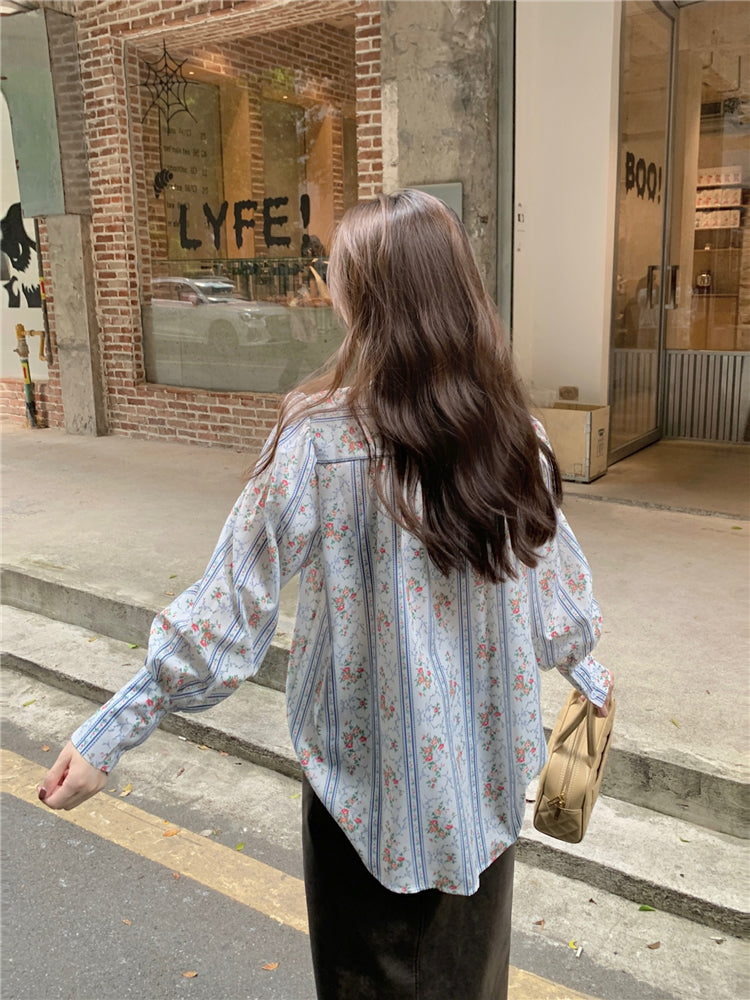 【tops】花柄リボン長袖ブラウスG23814