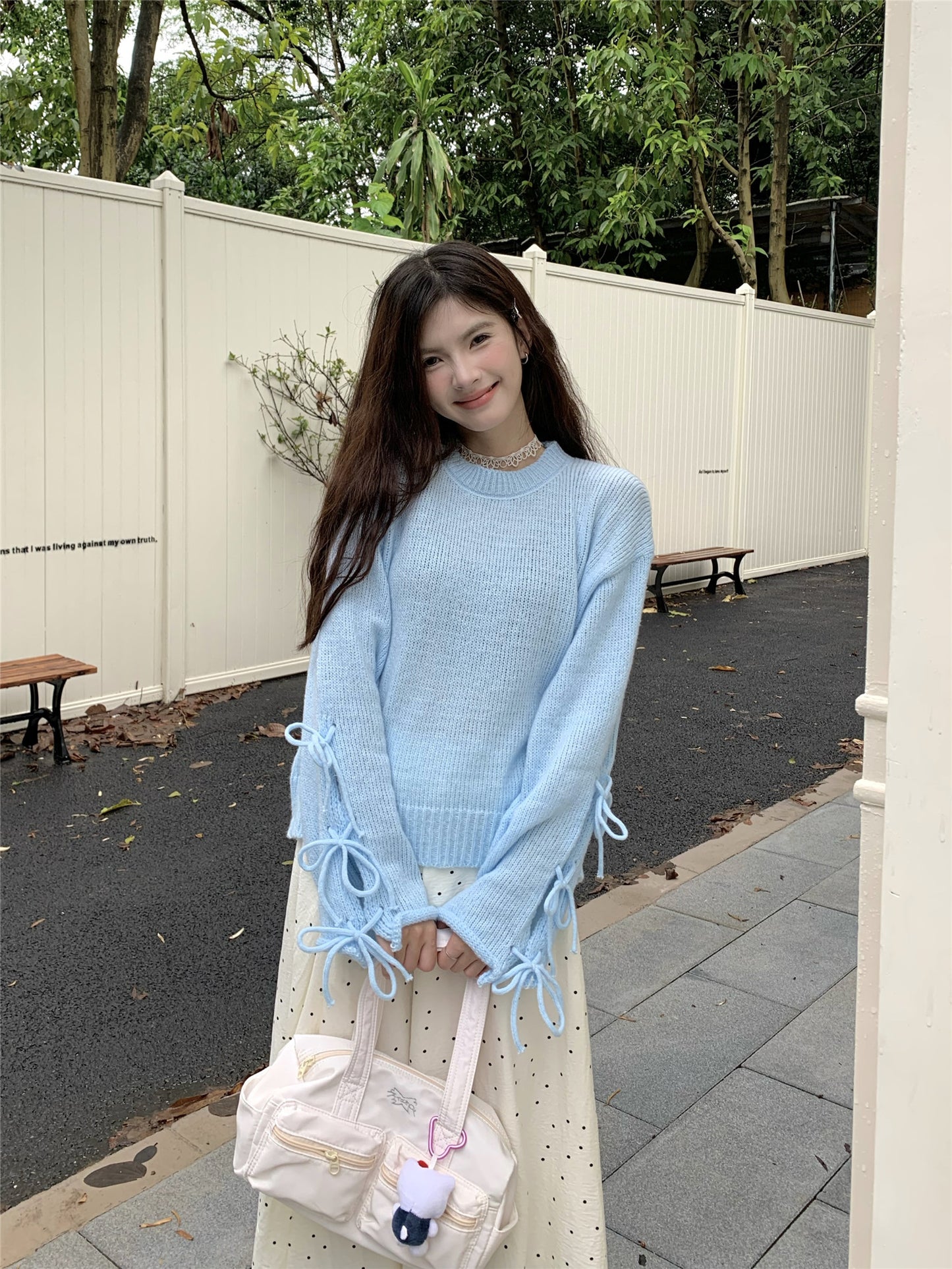 【tops】リボン長袖ニットセーターG23821