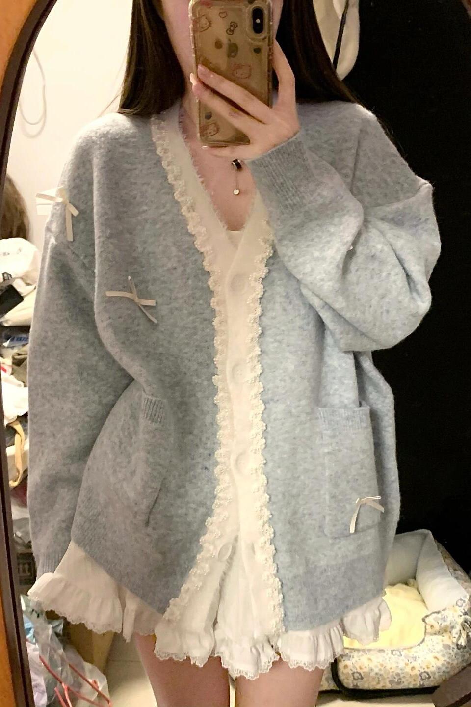 【outer】VネックレースニットカーディガンG23845