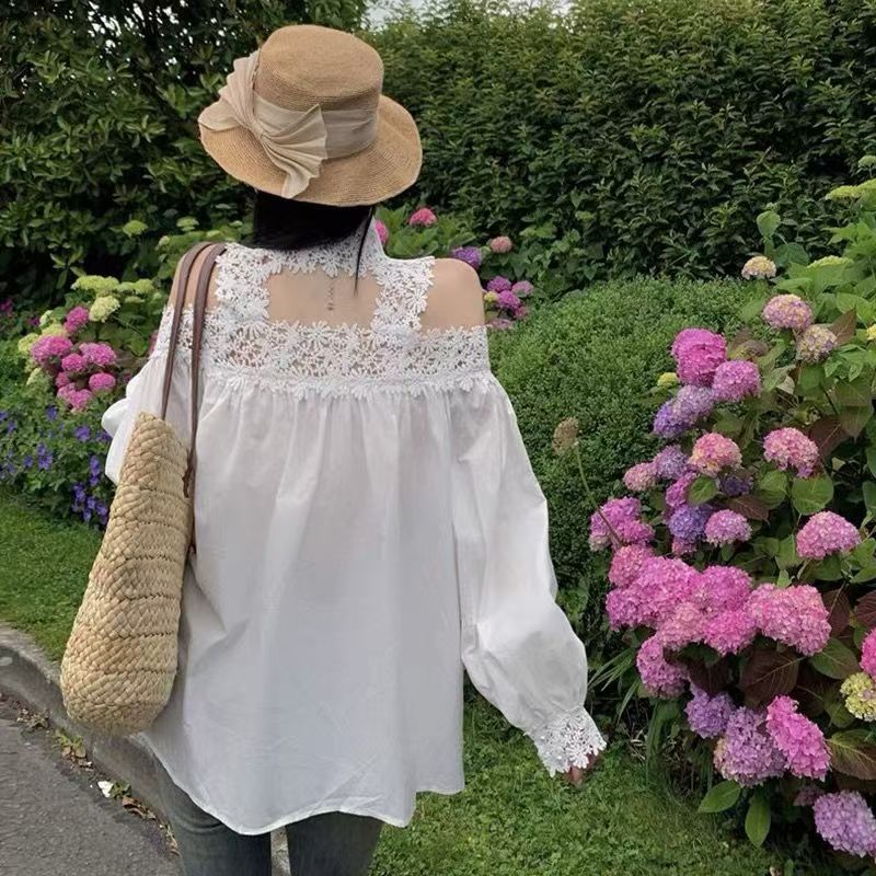 【tops】レースオープンショルダーブラウスG23852