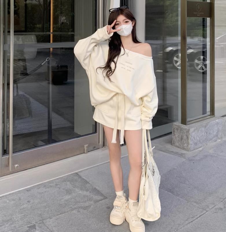 【set】肩開きパーカー+スカート2点セットF8250