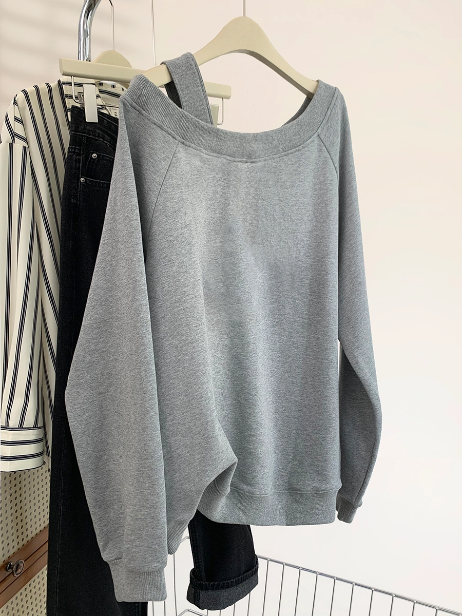 【tops】オープンショルダー長袖パーカーG23901