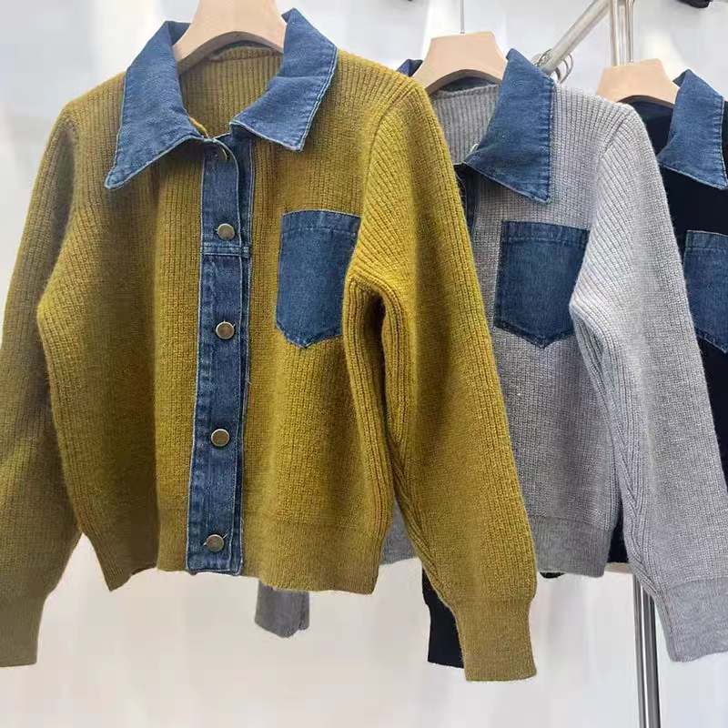 【outer】切り替え長袖ニットカーディガンG24011