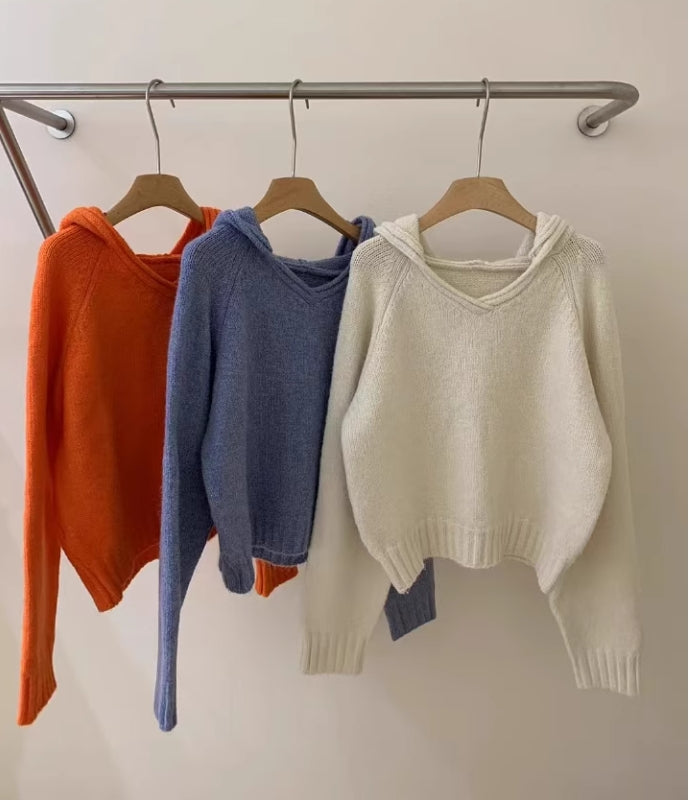 【tops】フード付きニットセーターG24012