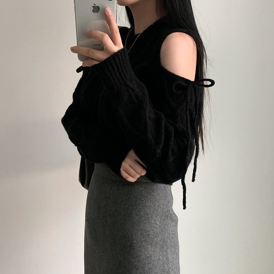 【tops】オープンショルダーニットセーターG24023