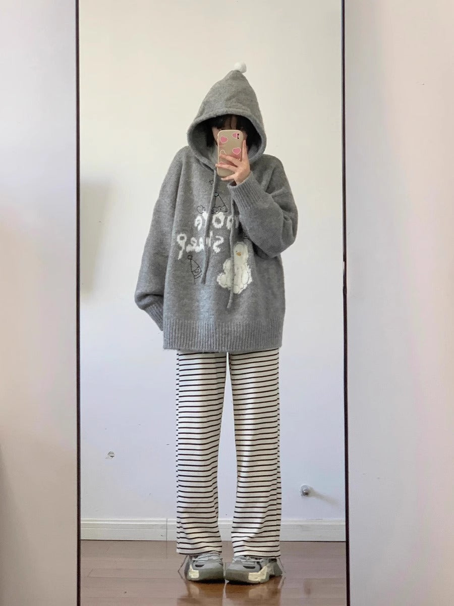 【tops】ゆったり秋冬フード付きニットセーターG24064