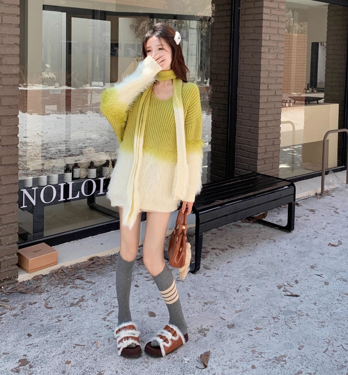 【tops】ゆったりグラデーション秋冬ニットセーターG24069