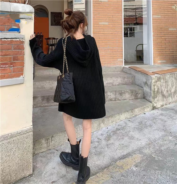 【dress】フード付きニットワンピースG24074