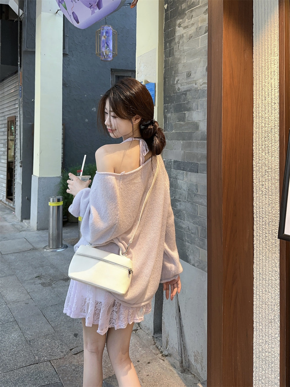 【set】長袖ニットセーター+レースワンピースニット2点セットG24079