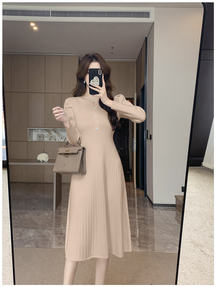 【dress】ハーフネック長袖ニットワンピースG24083