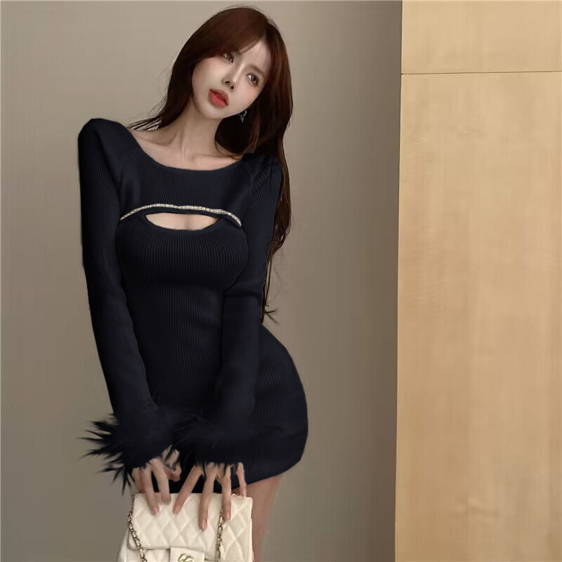 【dress】秋冬長袖ニットワンピースG24118