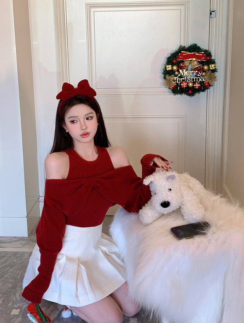 【tops】リボン春秋ニットセーターG24136