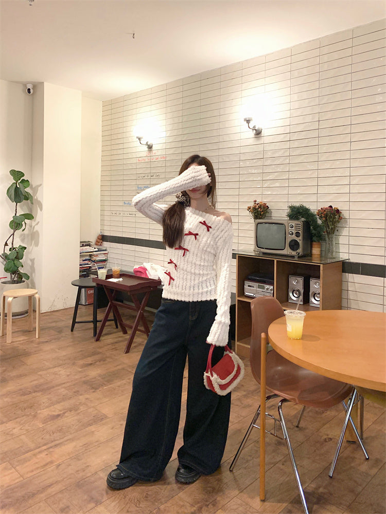 【tops】リボン秋ニットトップスG24138