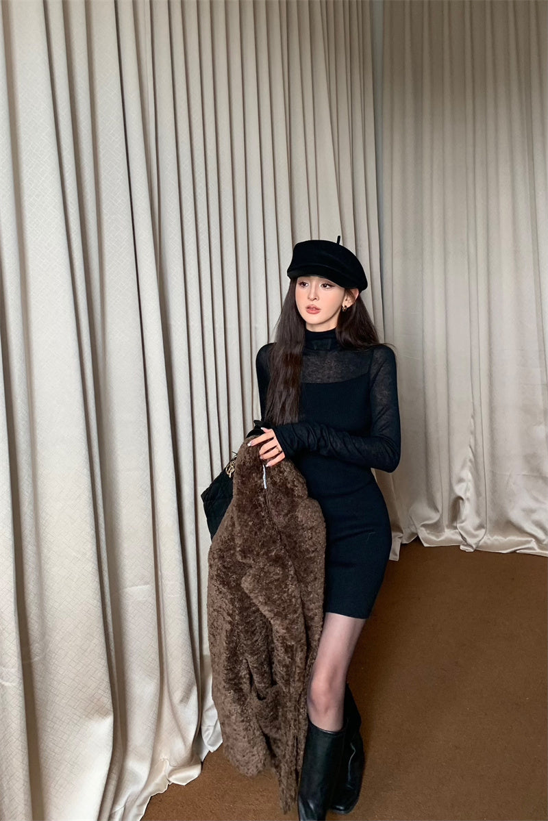 【dress】ハイネック長袖体型カバーニットワンピースG24141