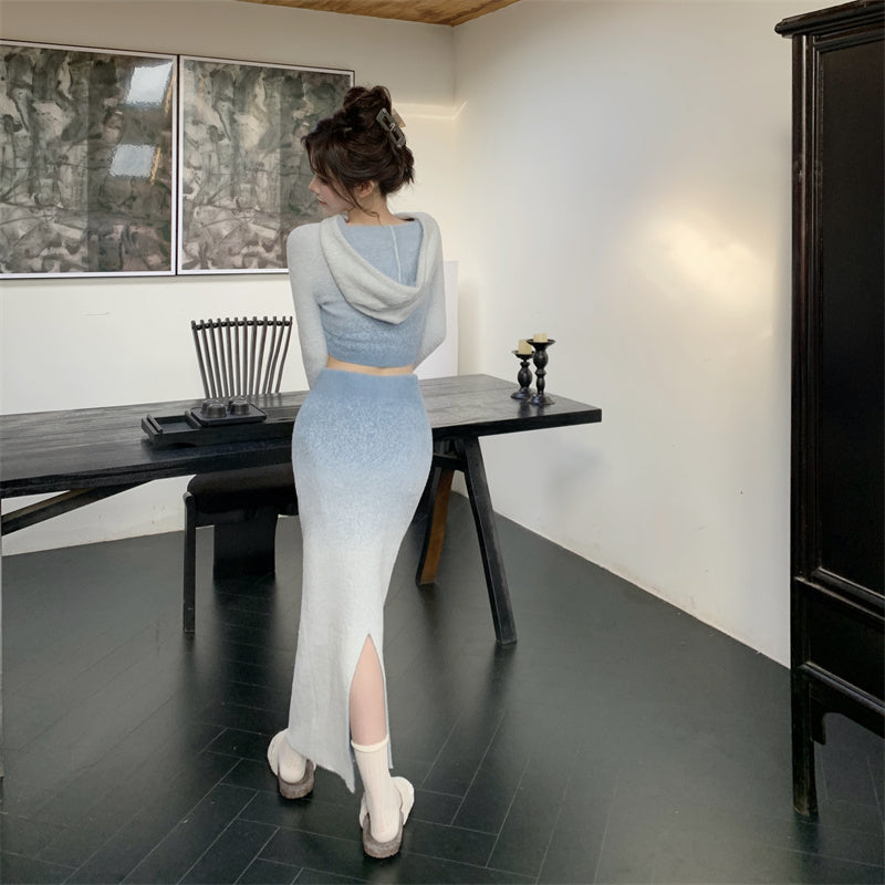 【set】長袖セーター+スリットスカートニット2点セットG24144