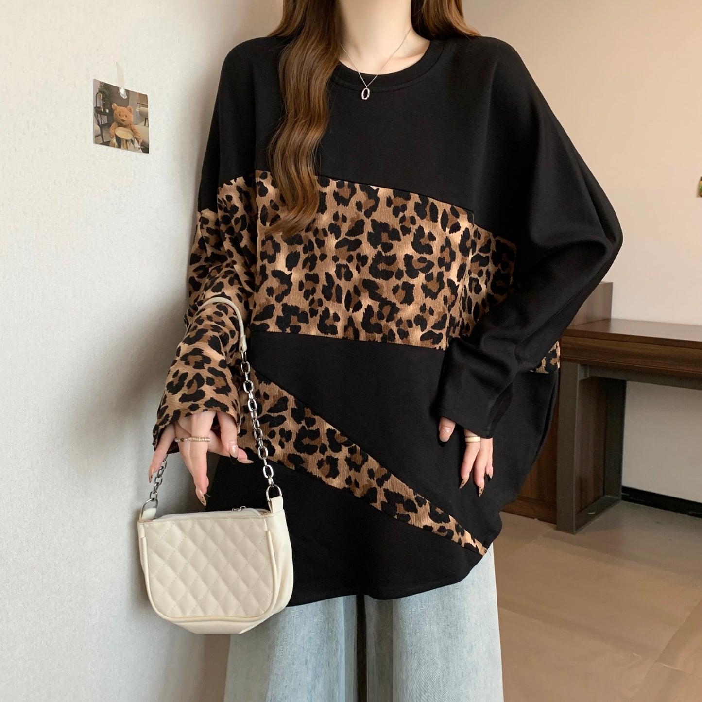 【tops】長袖ヒョウ柄パーカーG24149