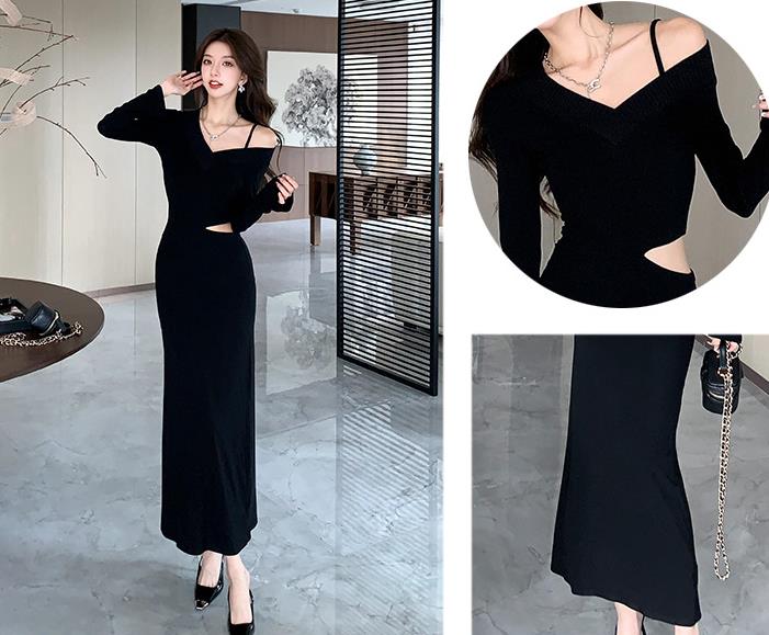 【dress】肩開き長袖ワンピースF8319