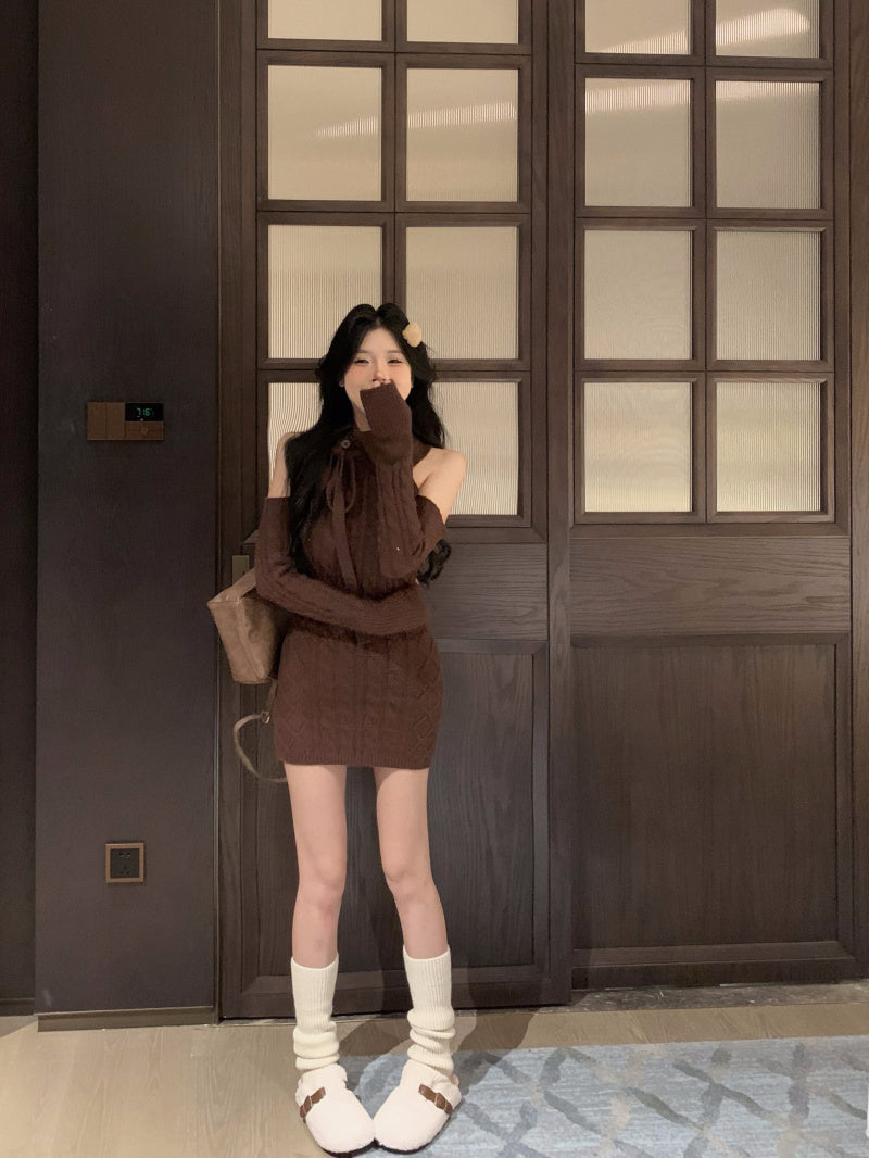 【dress】オープンショルダーニットワンピースG24154