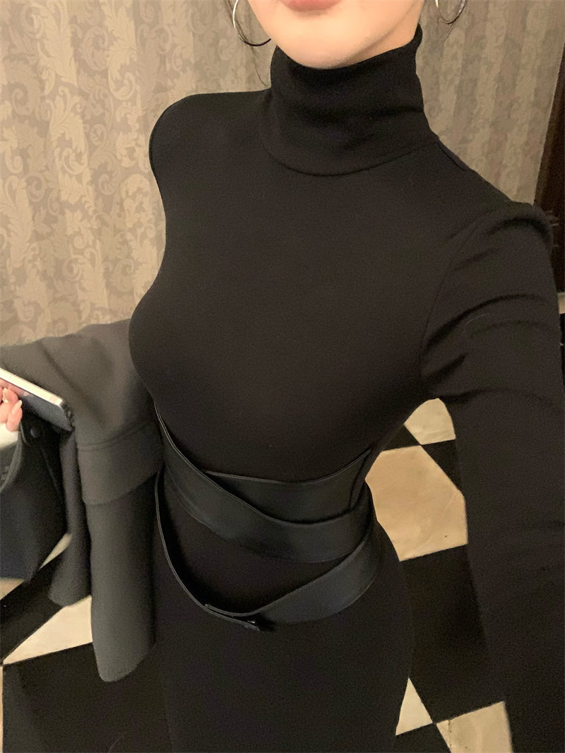 【dress】体型カバーハイネックワンピースG24188