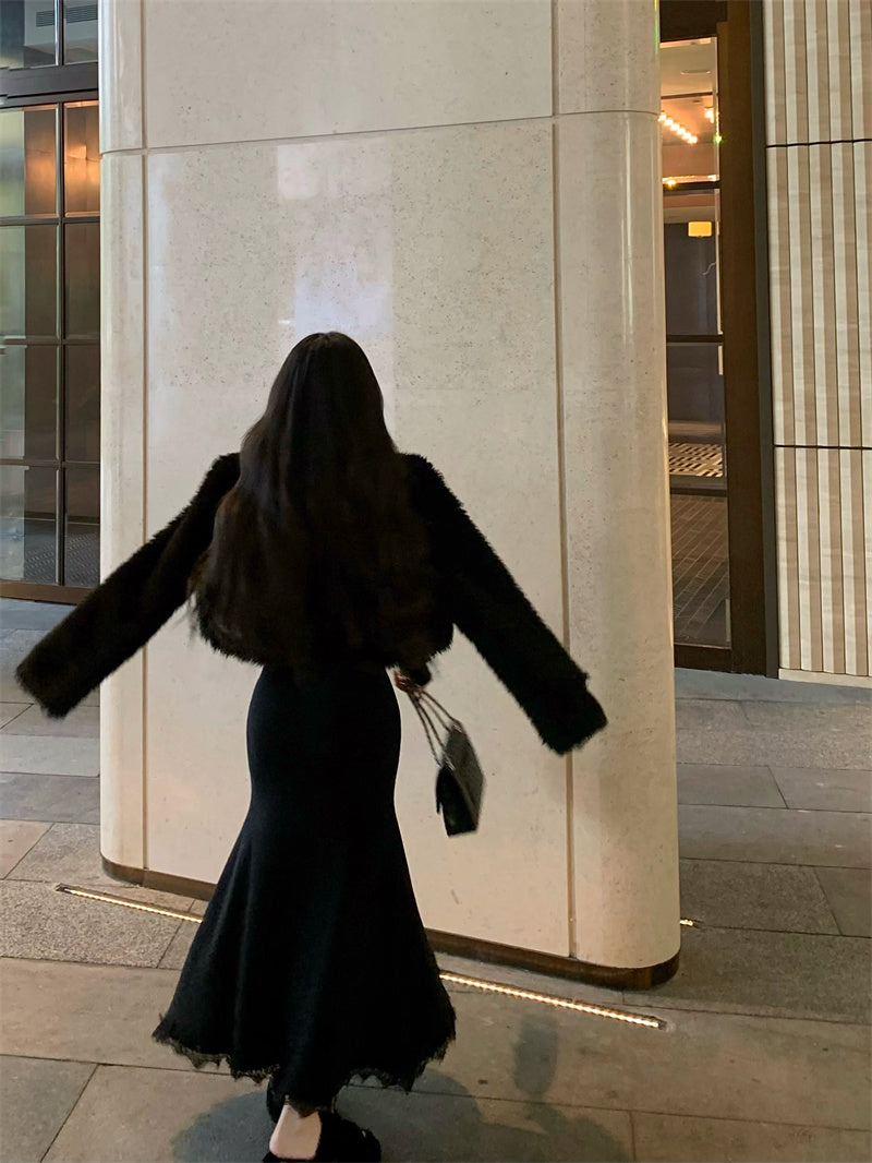 【dress】Vネックレース長袖マーメイドワンピースG24193