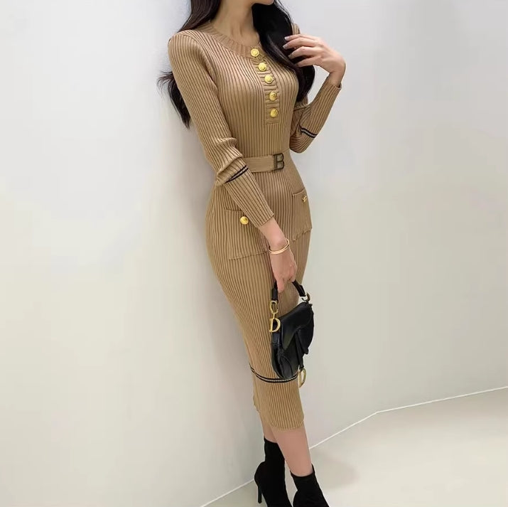 【dress】ラウンドネック長袖ニットワンピースG24196