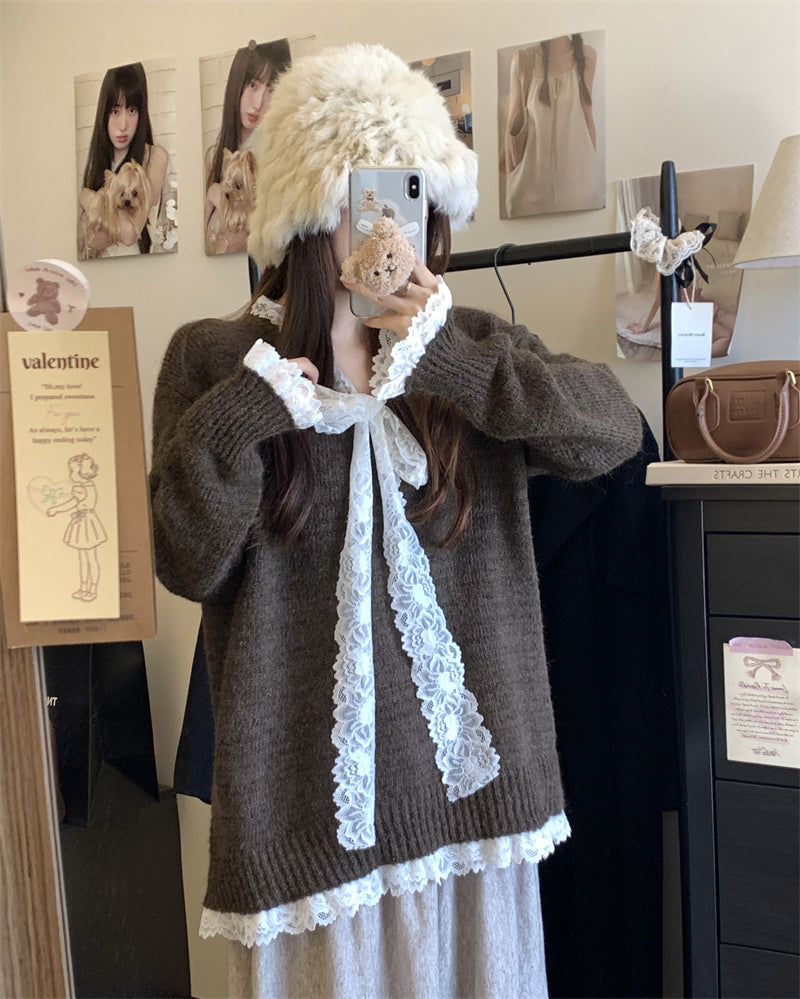 【tops】レース切り替えニットセーターG24207