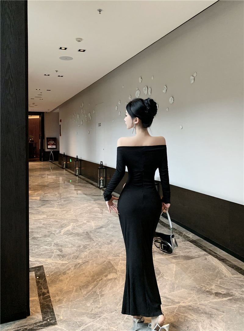 【dress】オフショルダー長袖ワンピースG24225