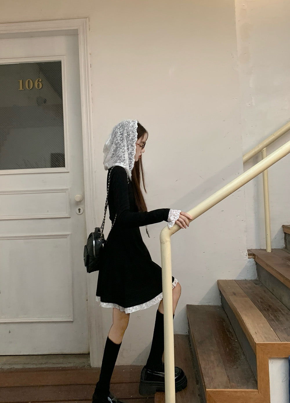 【dress】レース切り替フード付きワンピースG24229