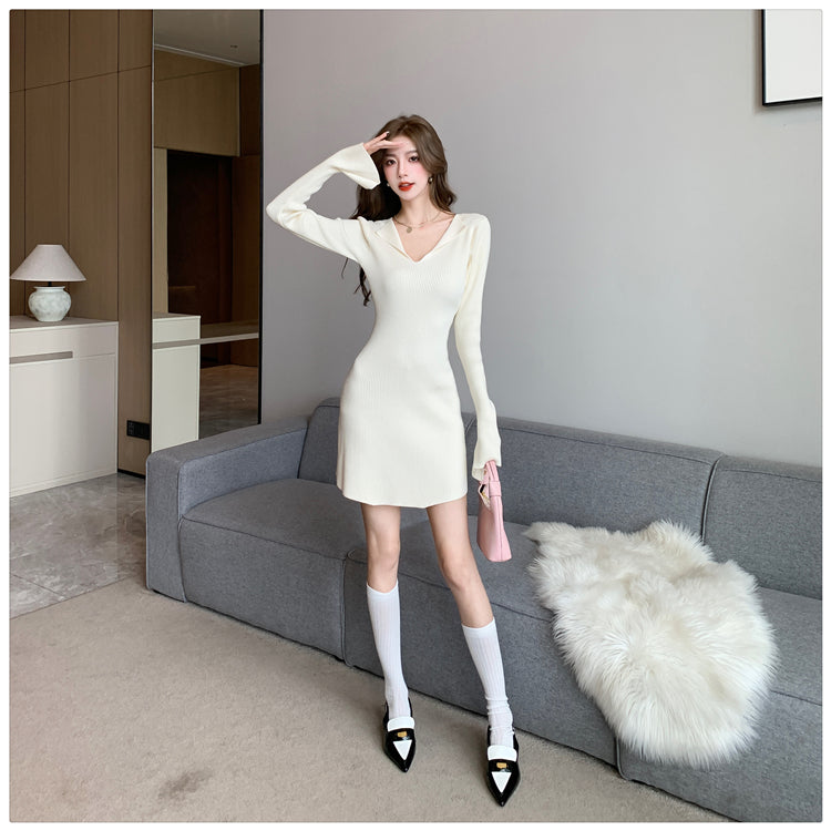 【dress】VネックフレアスリーブニットワンピースG24234